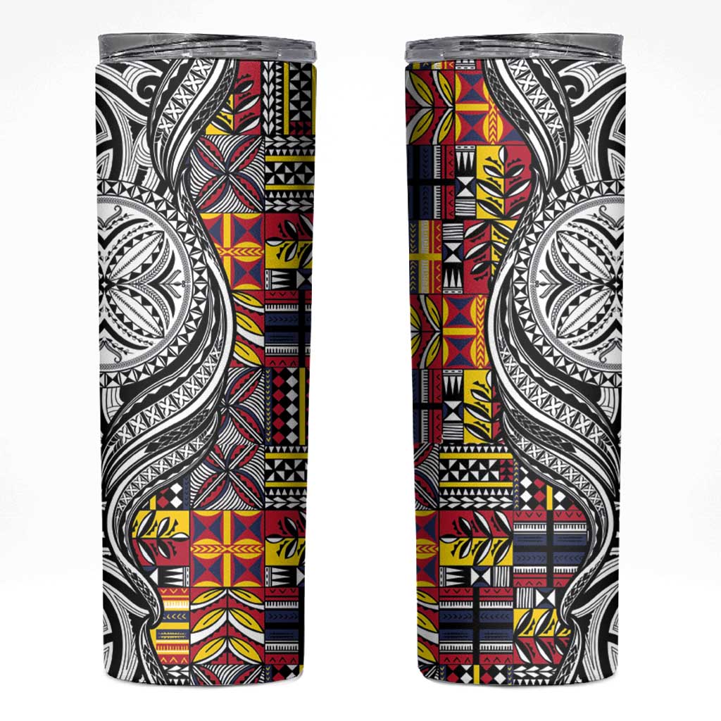 Niue Hiapo and Maori Decoration Tattoos Skinny Tumbler LT03 White - Polynesian Pride