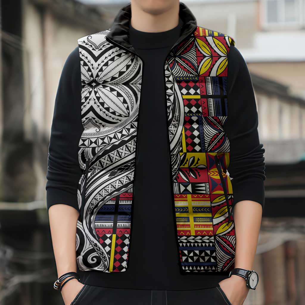 Niue Hiapo and Maori Decoration Tattoos Sleeveless Puffer Jacket - Polynesian Pride