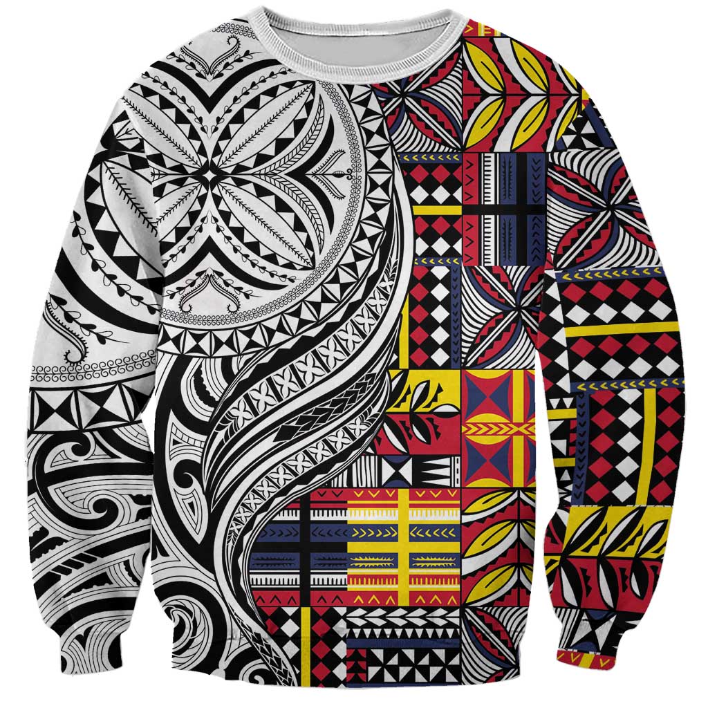 Niue Hiapo and Maori Decoration Tattoos Sweatshirt LT03 Unisex White - Polynesian Pride