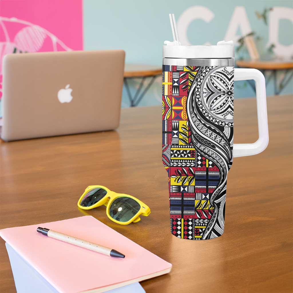 Niue Hiapo and Maori Decoration Tattoos Tumbler With Handle - Polynesian Pride