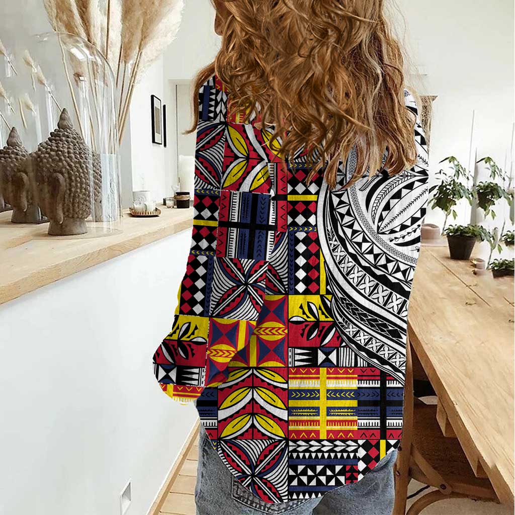 Niue Hiapo and Maori Decoration Tattoos Women Casual Shirt LT03 - Polynesian Pride