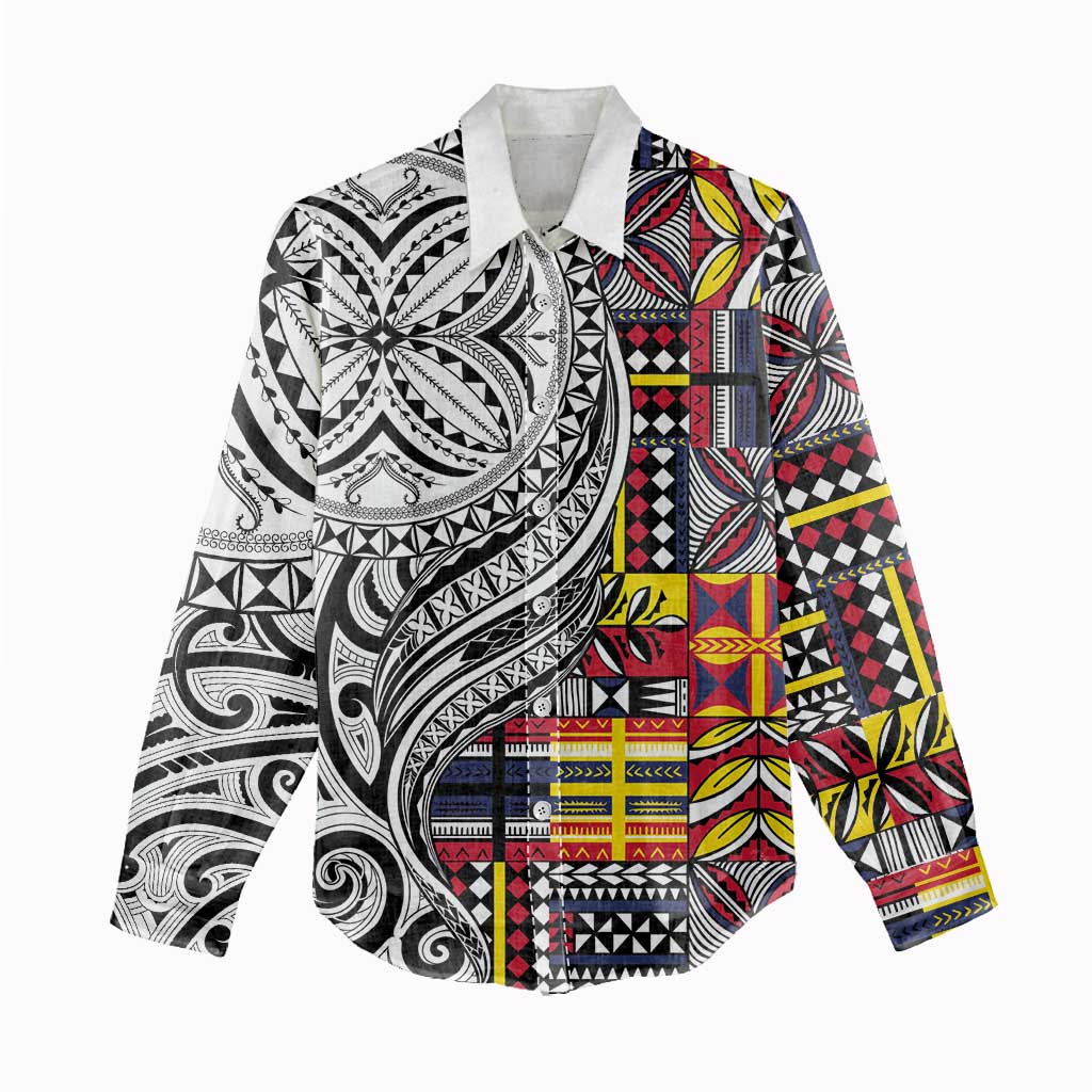 Niue Hiapo and Maori Decoration Tattoos Women Casual Shirt LT03 - Polynesian Pride