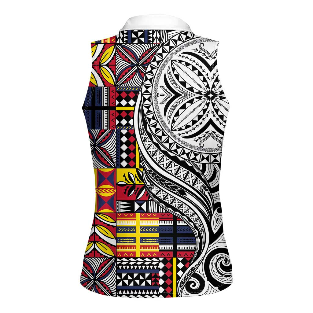 Niue Hiapo and Maori Decoration Tattoos Women Sleeveless Polo Shirt LT03 - Polynesian Pride