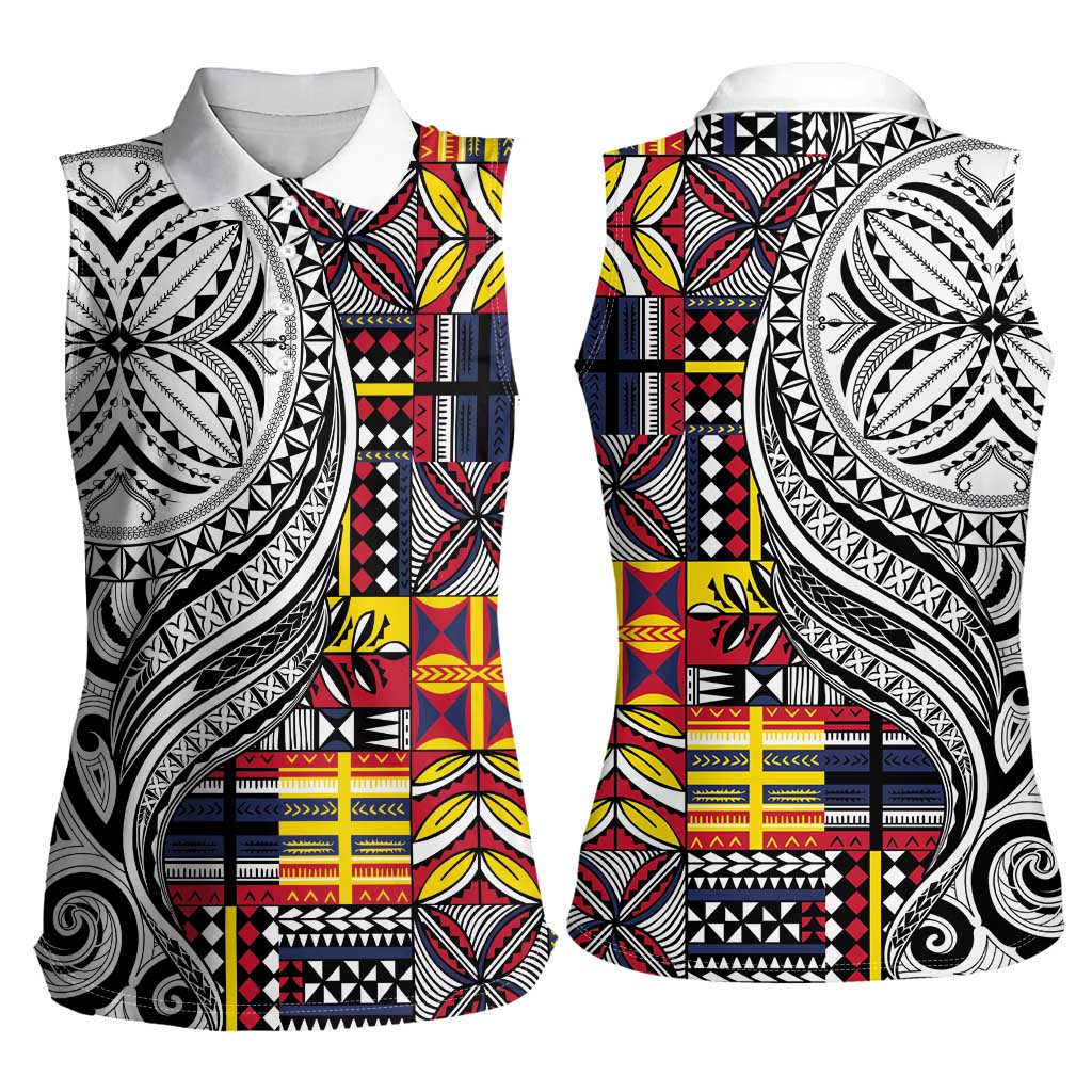 Niue Hiapo and Maori Decoration Tattoos Women Sleeveless Polo Shirt LT03 - Polynesian Pride