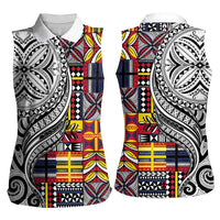 Niue Hiapo and Maori Decoration Tattoos Women Sleeveless Polo Shirt LT03 - Polynesian Pride