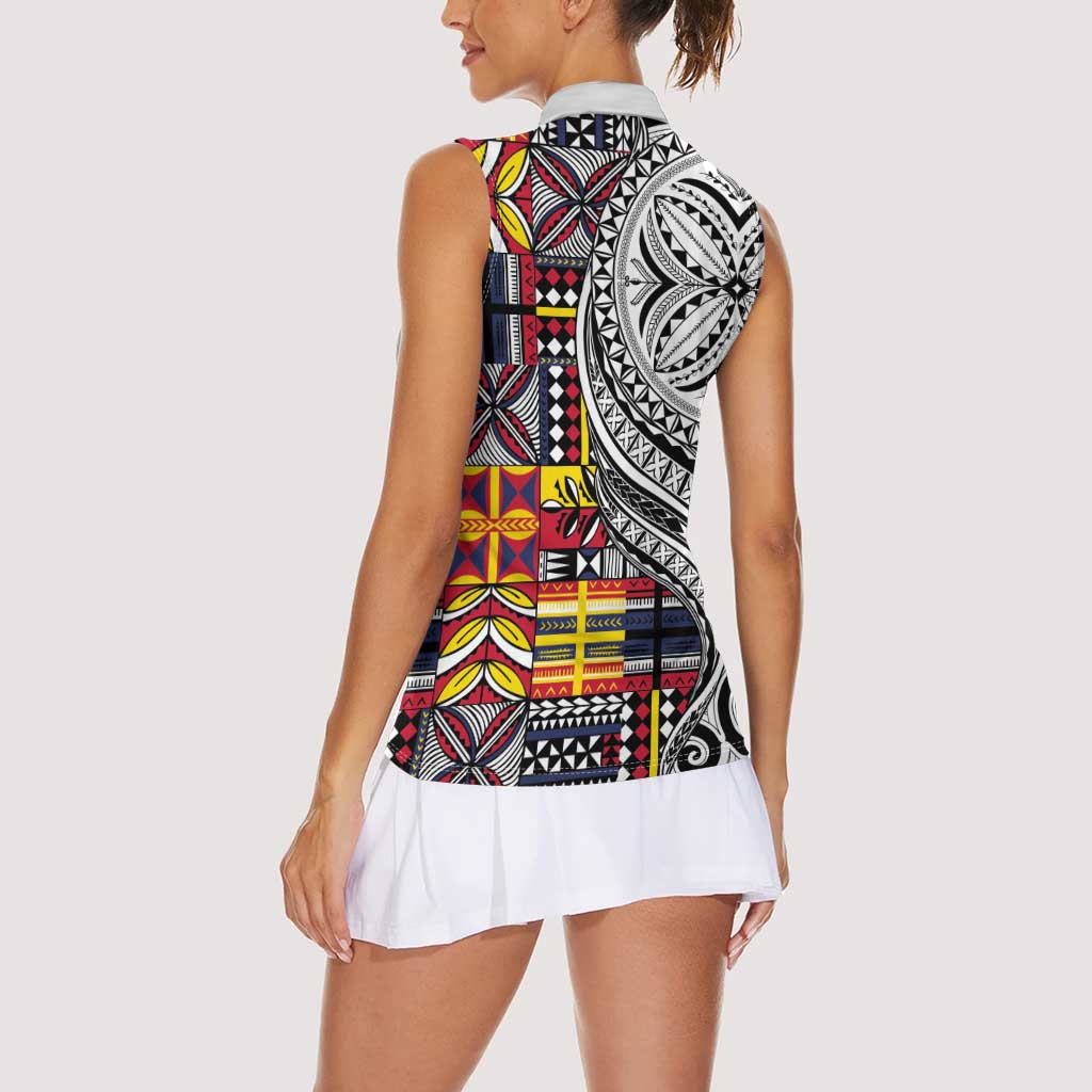 Niue Hiapo and Maori Decoration Tattoos Women Sleeveless Polo Shirt LT03 - Polynesian Pride