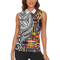 Niue Hiapo and Maori Decoration Tattoos Women Sleeveless Polo Shirt LT03 - Polynesian Pride