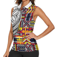 Niue Hiapo and Maori Decoration Tattoos Women Sleeveless Polo Shirt LT03 - Polynesian Pride