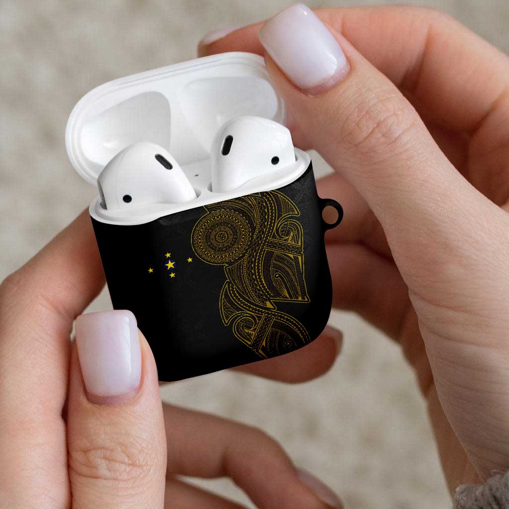 Niue Polynesian Hiapo Tattoo Art AirPods Case Half Style Black Gold Color - Polynesian Pride