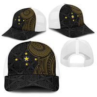 Niue Polynesian Hiapo Tattoo Art Baseball Net Cap Half Style Black Gold Color - Polynesian Pride
