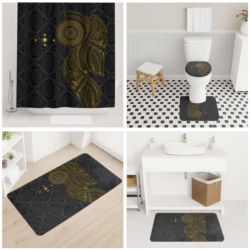 Niue Polynesian Hiapo Tattoo Art Bathroom Set Half Style Black Gold Color - Polynesian Pride