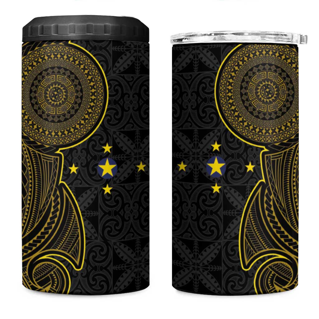 Niue Polynesian Hiapo Tattoo Art 4 in 1 Can Cooler Tumbler Half Style Black Gold Color LT03 One Size: 16 oz Black - Polynesian Pride