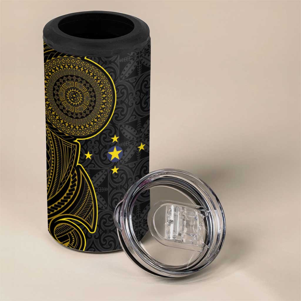 Niue Polynesian Hiapo Tattoo Art 4 in 1 Can Cooler Tumbler Half Style Black Gold Color LT03 - Polynesian Pride