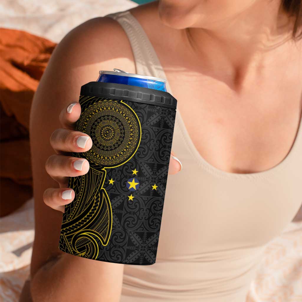 Niue Polynesian Hiapo Tattoo Art 4 in 1 Can Cooler Tumbler Half Style Black Gold Color LT03 - Polynesian Pride