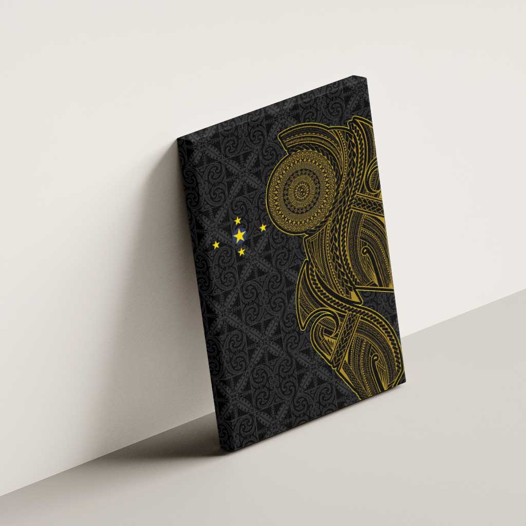 Niue Polynesian Hiapo Tattoo Art Canvas Wall Art Half Style Black Gold Color - Polynesian Pride