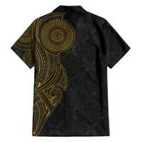 Niue Polynesian Hiapo Tattoo Art Family Matching Long Sleeve Bodycon Dress and Hawaiian Shirt Half Style Black Gold Color LT03 - Polynesian Pride
