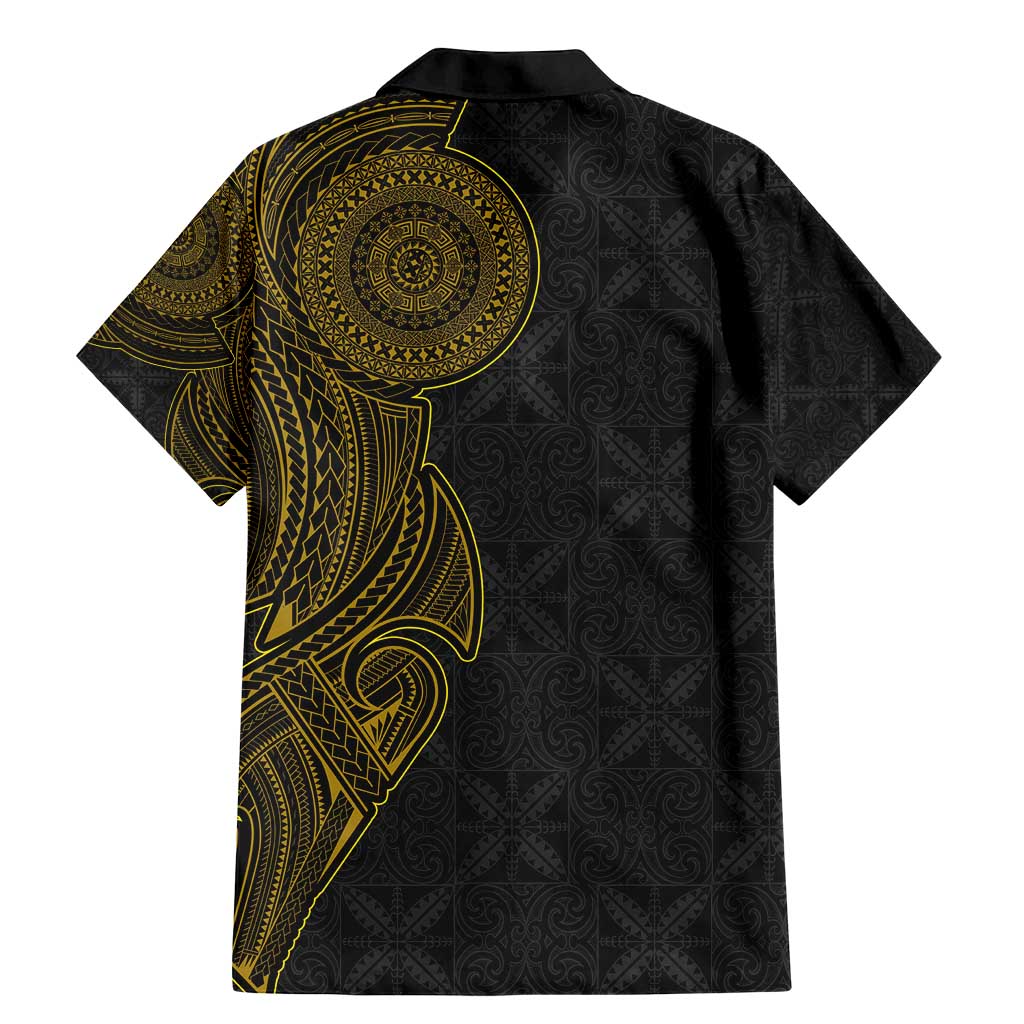 Niue Polynesian Hiapo Tattoo Art Family Matching Mermaid Dress and Hawaiian Shirt Half Style Black Gold Color LT03 - Polynesian Pride
