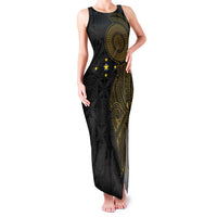 Niue Polynesian Hiapo Tattoo Art Family Matching Tank Maxi Dress and Hawaiian Shirt Half Style Black Gold Color LT03 Mom's Dress Black - Polynesian Pride