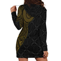 Niue Polynesian Hiapo Tattoo Art Hoodie Dress Half Style Black Gold Color LT03 - Polynesian Pride