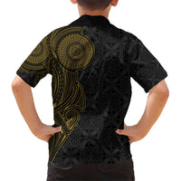 Niue Polynesian Hiapo Tattoo Art Kid Hawaiian Shirt Half Style Black Gold Color - Polynesian Pride