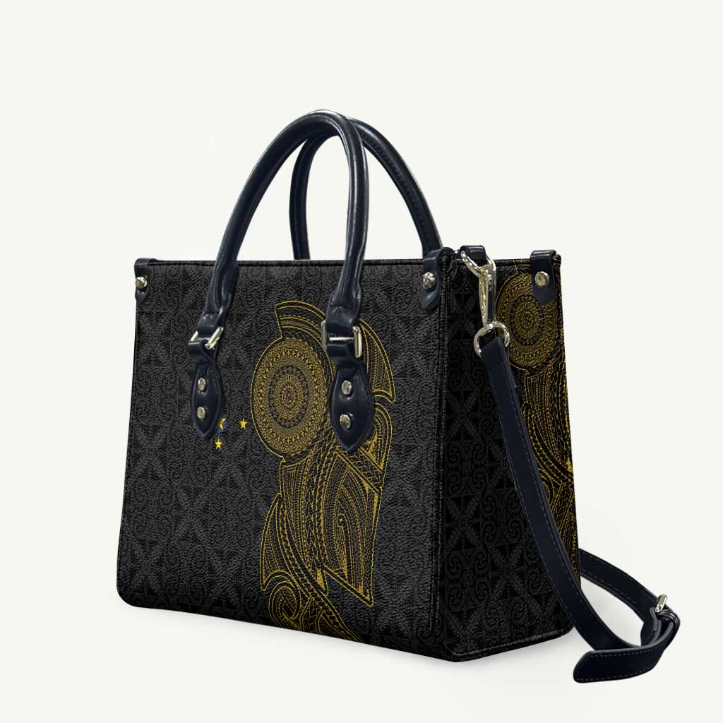 Niue Polynesian Hiapo Tattoo Art Leather Bag Half Style Black Gold Color - Polynesian Pride