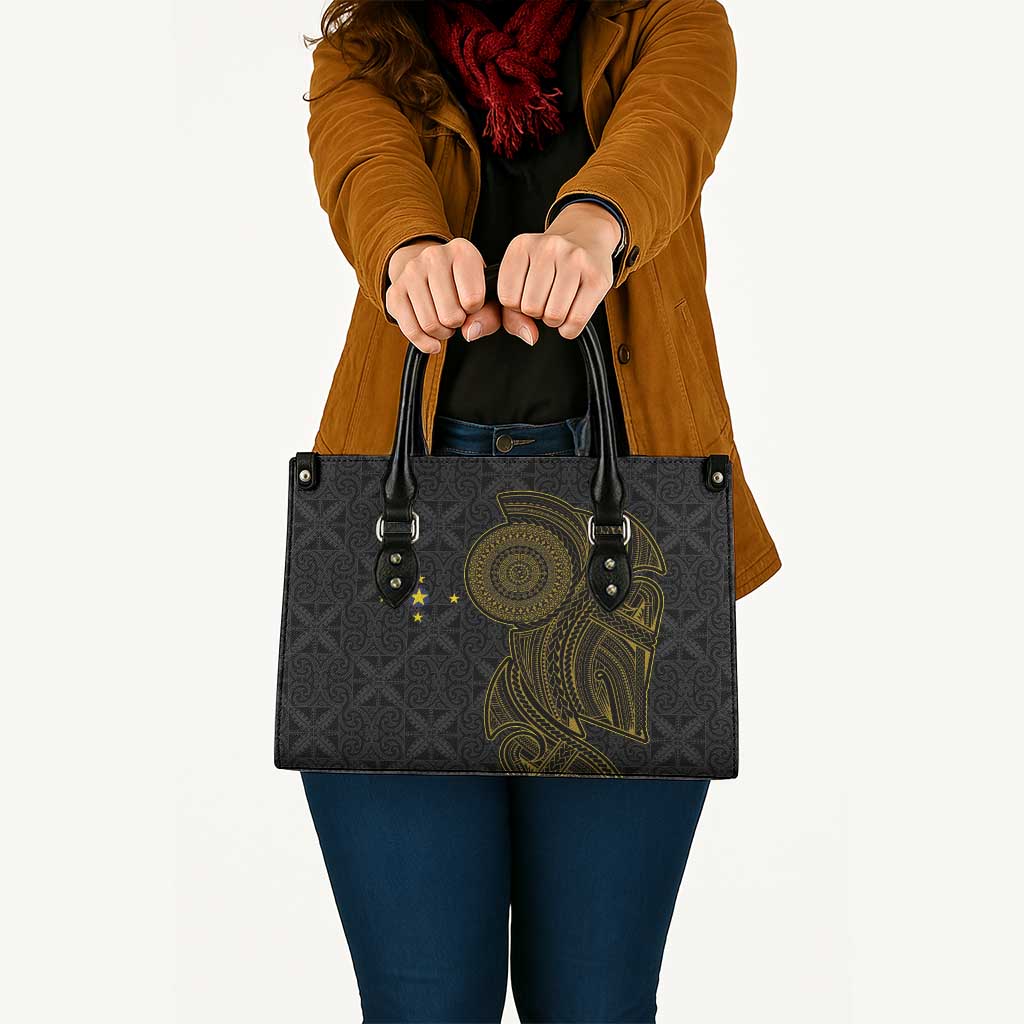 Niue Polynesian Hiapo Tattoo Art Leather Bag Half Style Black Gold Color - Polynesian Pride