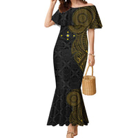 Niue Polynesian Hiapo Tattoo Art Mermaid Dress Half Style Black Gold Color LT03 Women Black - Polynesian Pride