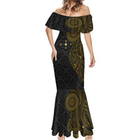 Niue Polynesian Hiapo Tattoo Art Mermaid Dress Half Style Black Gold Color LT03 - Polynesian Pride