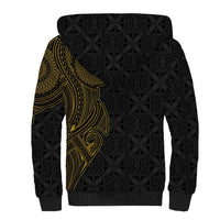 Niue Polynesian Hiapo Tattoo Art Sherpa Hoodie Half Style Black Gold Color LT03 - Polynesian Pride