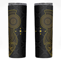 Niue Polynesian Hiapo Tattoo Art Skinny Tumbler Half Style Black Gold Color LT03 Black - Polynesian Pride