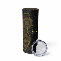 Niue Polynesian Hiapo Tattoo Art Skinny Tumbler Half Style Black Gold Color LT03 - Polynesian Pride