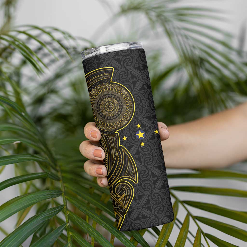 Niue Polynesian Hiapo Tattoo Art Skinny Tumbler Half Style Black Gold Color LT03 - Polynesian Pride