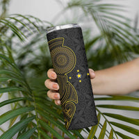 Niue Polynesian Hiapo Tattoo Art Skinny Tumbler Half Style Black Gold Color LT03 - Polynesian Pride