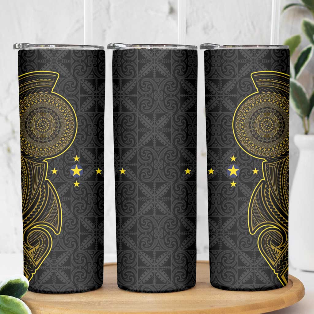 Niue Polynesian Hiapo Tattoo Art Skinny Tumbler Half Style Black Gold Color LT03 - Polynesian Pride