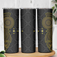 Niue Polynesian Hiapo Tattoo Art Skinny Tumbler Half Style Black Gold Color LT03 - Polynesian Pride
