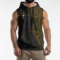 Niue Polynesian Hiapo Tattoo Art Sleeveless Zip Hoodie Half Style Black Gold Color LT03 - Polynesian Pride