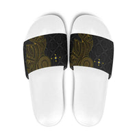 Niue Polynesian Hiapo Tattoo Art Slide Sandals Half Style Black Gold Color - Polynesian Pride