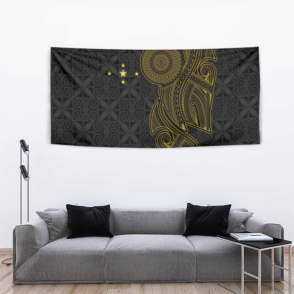 Niue Polynesian Hiapo Tattoo Art Tapestry Half Style Black Gold Color - Polynesian Pride