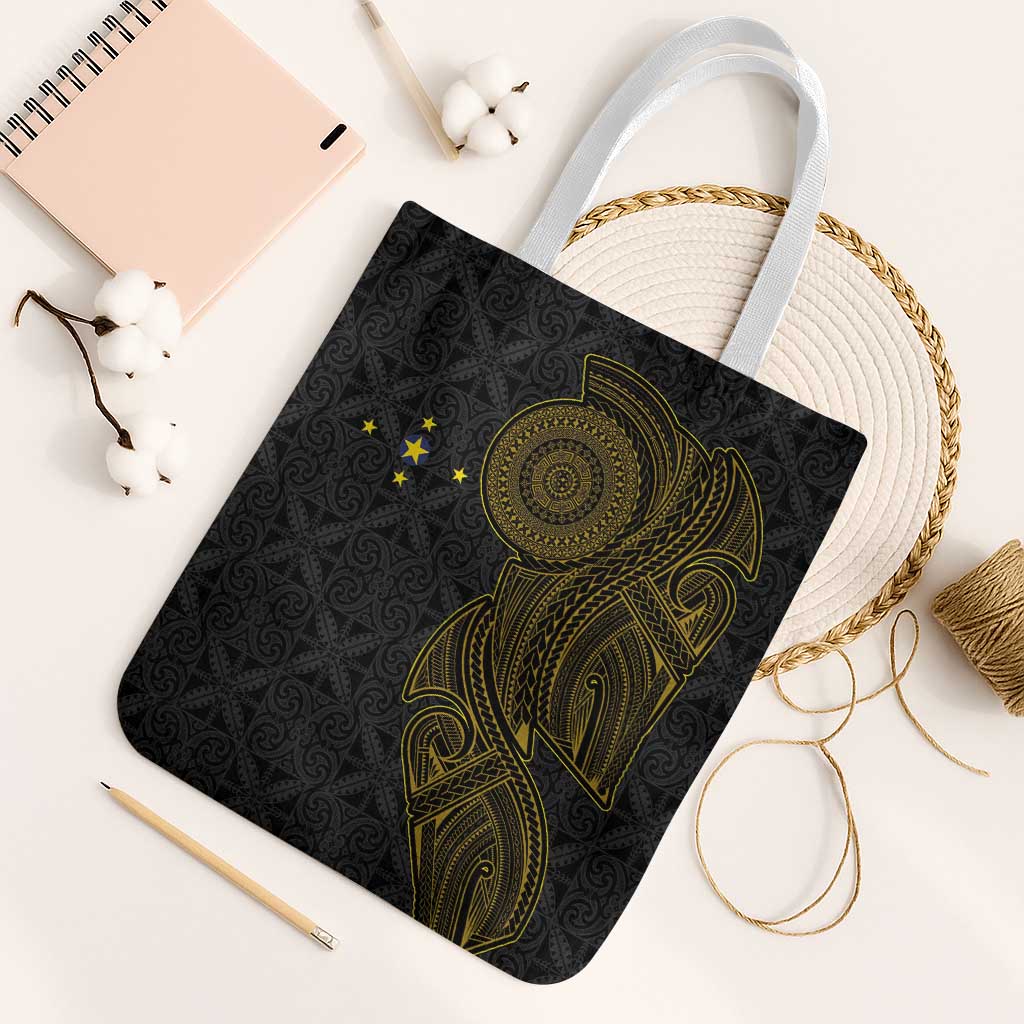 Niue Polynesian Hiapo Tattoo Art Tote Bag Half Style Black Gold Color - Polynesian Pride