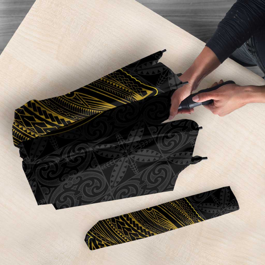 Niue Polynesian Hiapo Tattoo Art Umbrella Half Style Black Gold Color - Polynesian Pride
