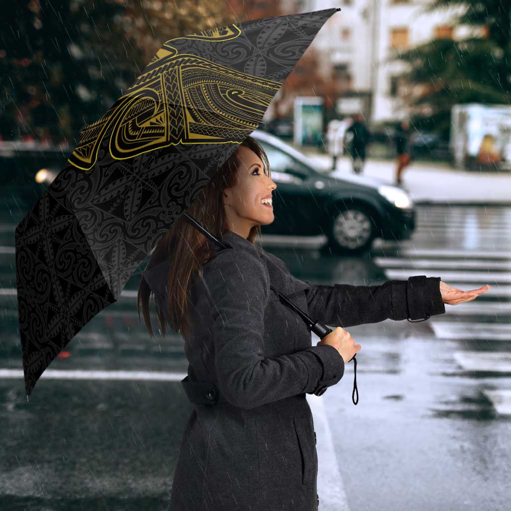Niue Polynesian Hiapo Tattoo Art Umbrella Half Style Black Gold Color - Polynesian Pride