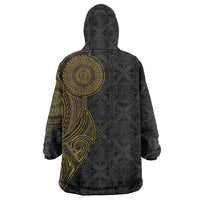 Niue Polynesian Hiapo Tattoo Art Wearable Blanket Hoodie Half Style Black Gold Color LT03 - Polynesian Pride