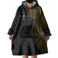 Niue Polynesian Hiapo Tattoo Art Wearable Blanket Hoodie Half Style Black Gold Color LT03 - Polynesian Pride