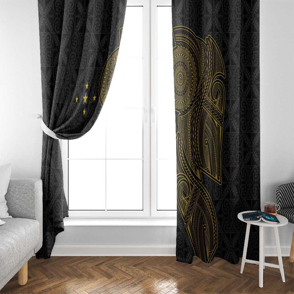 Niue Polynesian Hiapo Tattoo Art Window Curtain Half Style Black Gold Color - Polynesian Pride