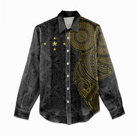 Niue Polynesian Hiapo Tattoo Art Women Casual Shirt Half Style Black Gold Color LT03 - Polynesian Pride
