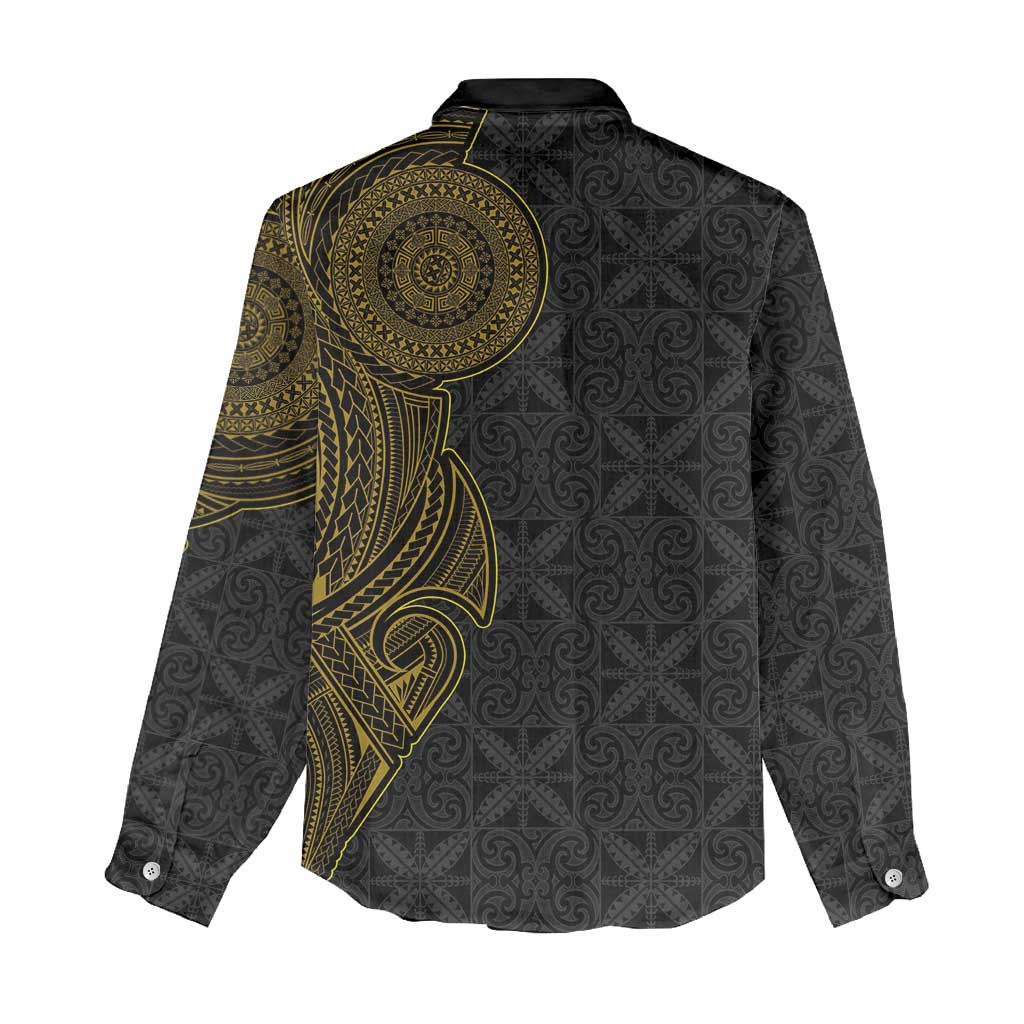 Niue Polynesian Hiapo Tattoo Art Women Casual Shirt Half Style Black Gold Color LT03 - Polynesian Pride