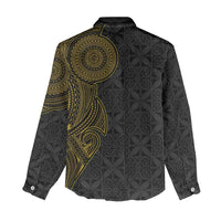 Niue Polynesian Hiapo Tattoo Art Women Casual Shirt Half Style Black Gold Color LT03 - Polynesian Pride