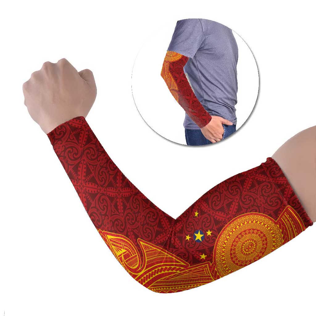 Niue Polynesian Hiapo Tattoo Art Arm Sleeves Half Style Red Yellow Color LT03 Set of 2 Red - Polynesian Pride