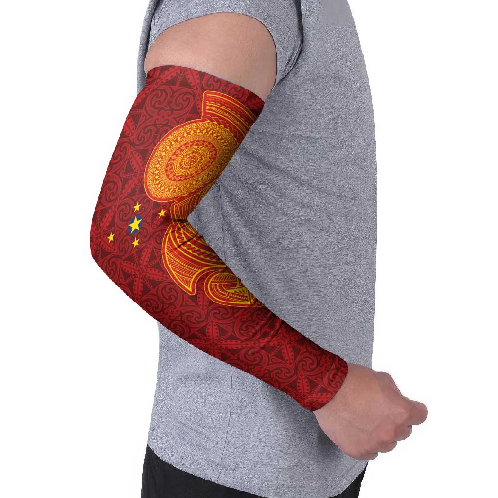 Niue Polynesian Hiapo Tattoo Art Arm Sleeves Half Style Red Yellow Color LT03 - Polynesian Pride