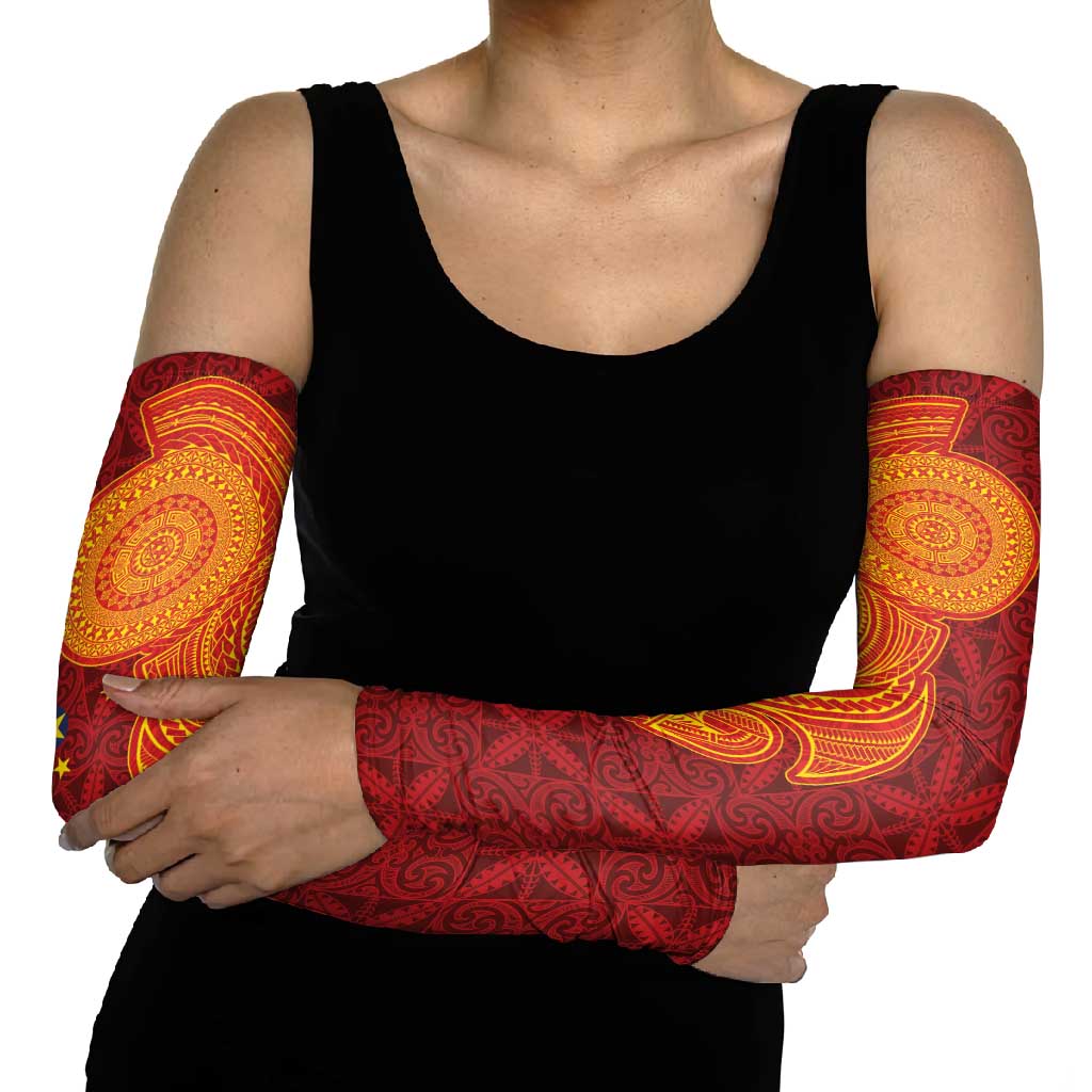 Niue Polynesian Hiapo Tattoo Art Arm Sleeves Half Style Red Yellow Color LT03 - Polynesian Pride